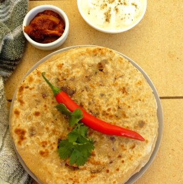 Aloo, onion Paratha with Curd