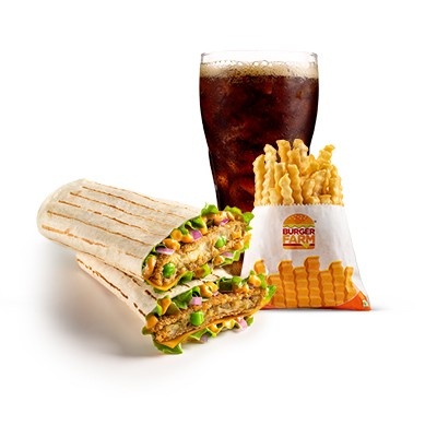 1 SPICY PANEER WRAP 1 SIMPLE SANDWICH 1 VEG STRIPS (6PC) 1 MASALA FRIES 2 SMALL COLD DRINK