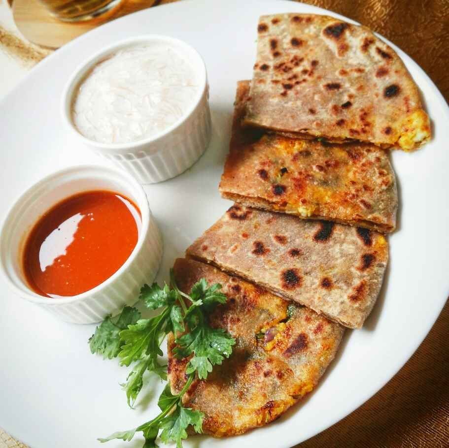 Paneer Paratha with Curd
