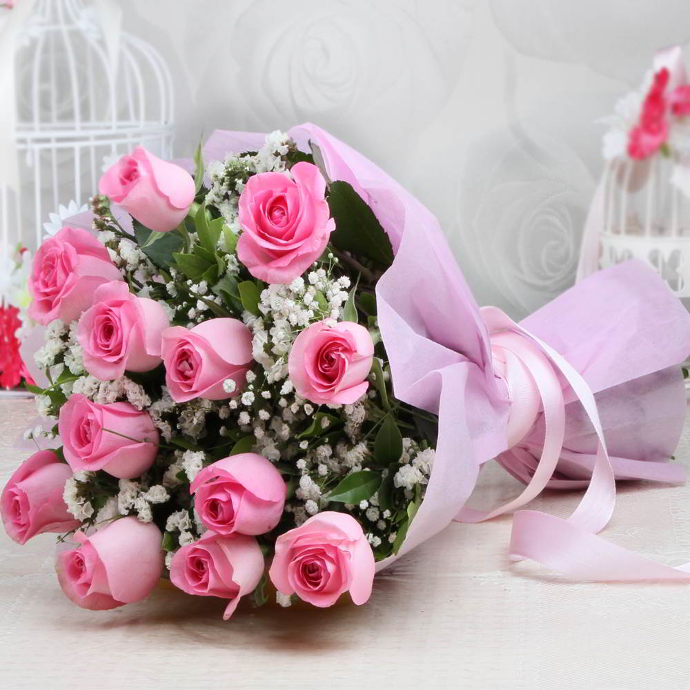 12 pink rose bouquet