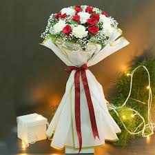 Red rose and white carnation bouquet